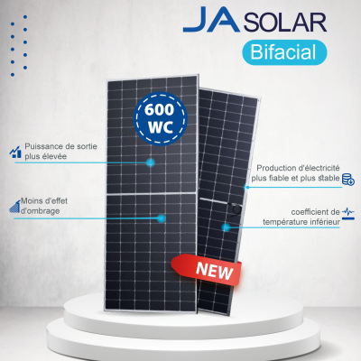 PANNEAU JA SOLAR 600 W n-type Bifacial Double Glass High Efficiency Mono Module JAM66D45 LB