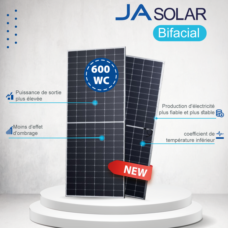 PANNEAU JA SOLAR 600 W n-type Bifacial Double Glass High Efficiency Mono Module JAM66D45 LB